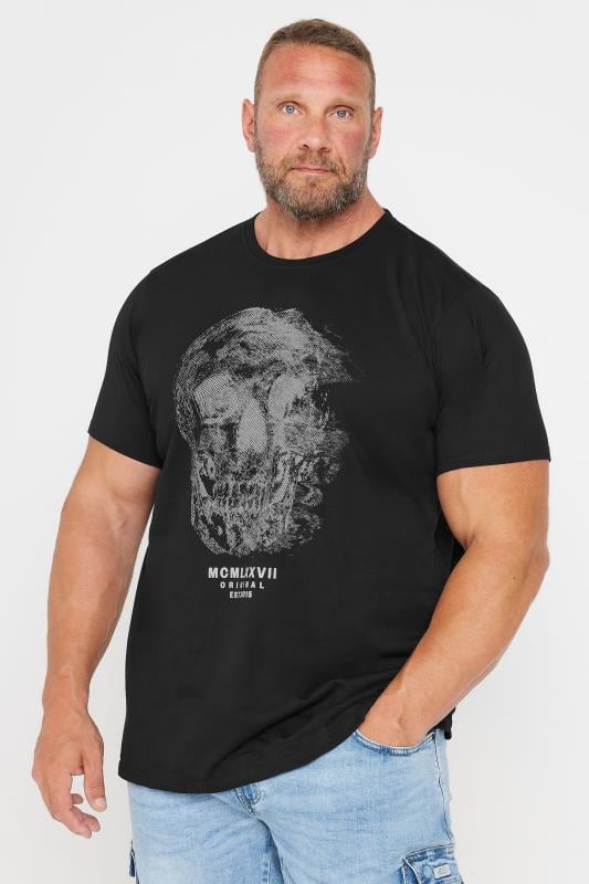 BadRhino Big & Tall Black Faded Skull Graphic T-Shirt | BadRhino 1