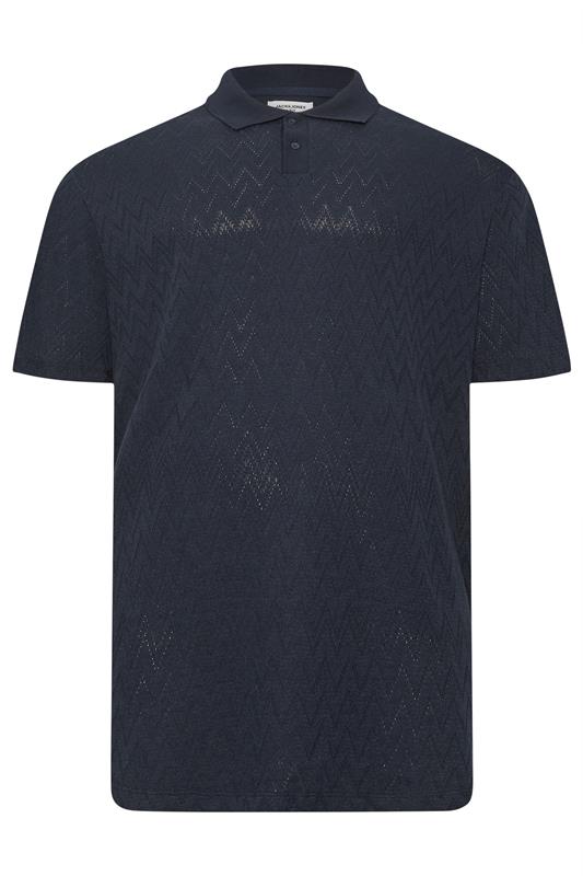 JACK & JONES Big & Tall Navy Blue Jacquard Polo Shirt | BadRhino 2