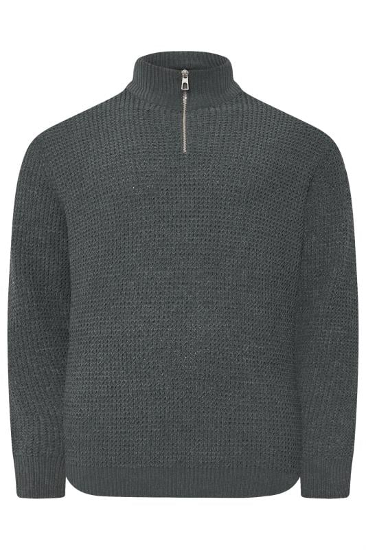 BadRhino Big & Tall Grey Chenille Quarter Zip Jumper | BadRhino 3