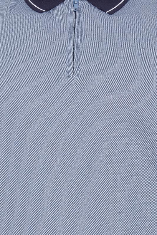 BadRhino Big & Tall Blue Textured Zip Neck Polo Shirt | BadRhino 4