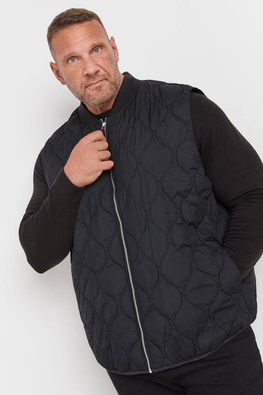 JACK & JONES Big & Tall Black Waterproof Quilted Gilet | BadRhino 1