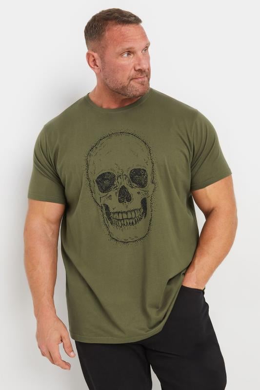 BadRhino Big & Tall Khaki Green Skull Graphic T-Shirt | BadRhino 2