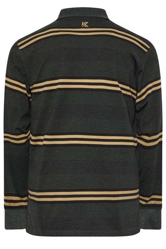 KAM Charcoal Long Sleeve Rugby Striped Polo Shirt | BadRhino 4