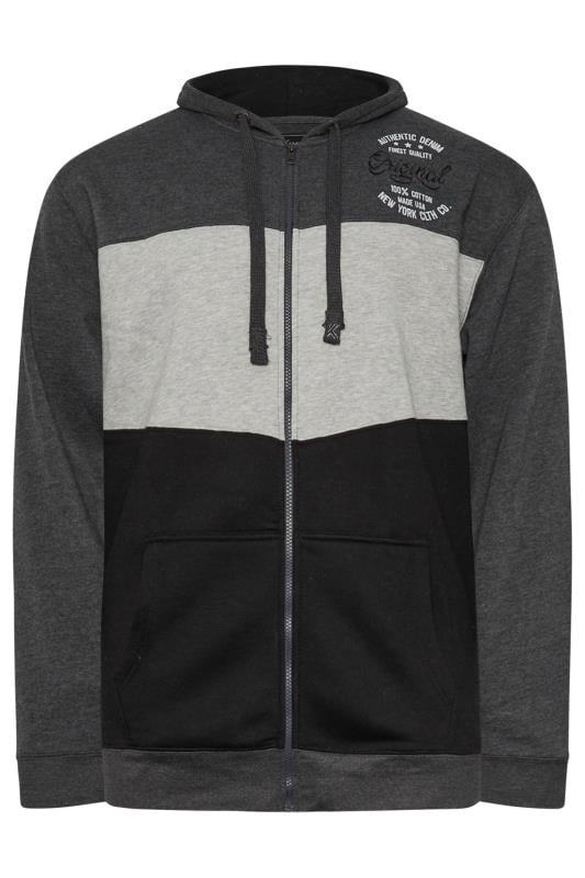 KAM Big & Tall Charcoal Grey Zip Through Contrast Panel Hoodie | BadRhino 1