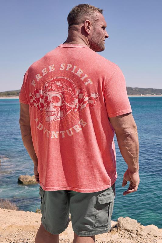 Men's  BadRhino Big & Tall Red Acid Wash Skull Print T-Shirt