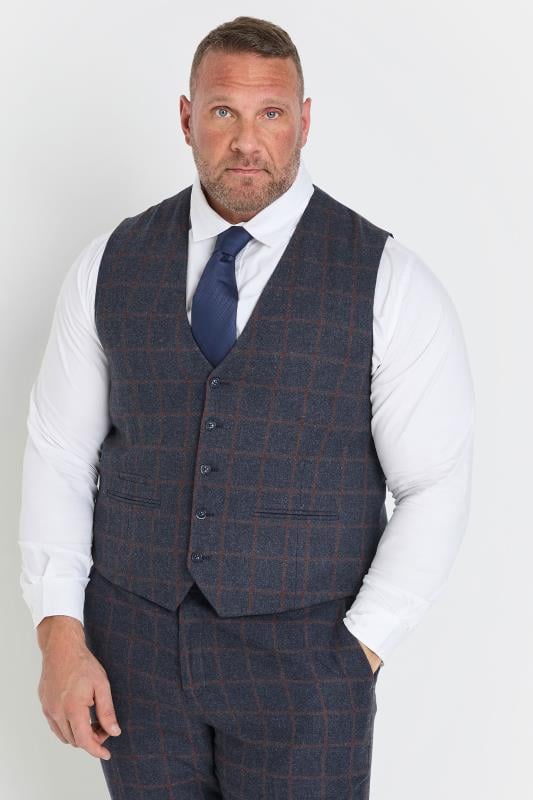 Men's  BadRhino Big & Tall Blue & Red Checked Tweed Waistcoat