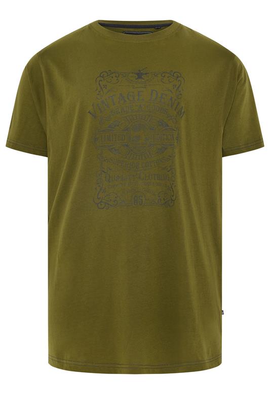 KAM Big & Tall Olive Green Vintage Denim Graphic Print T-Shirt