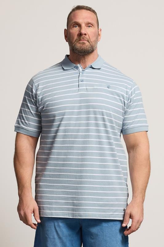 KAM Big & Tall Dusty Blue Stripe Print Polo Shirt | BadRhino 1