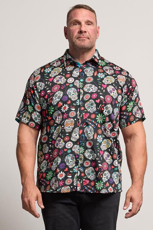 Men's  KAM Big & Tall Black Skull Print Shirt