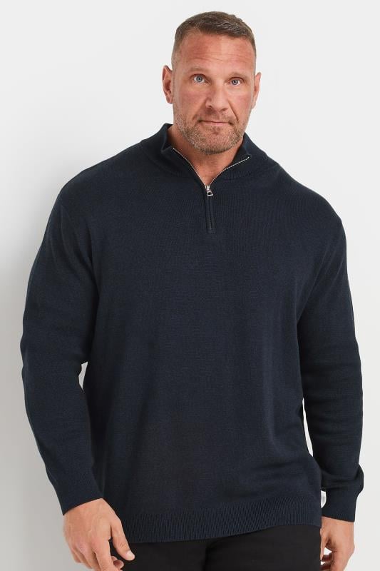 BadRhino Big & Tall Navy Quarter Zip Knit Jumper | BadRhino 2