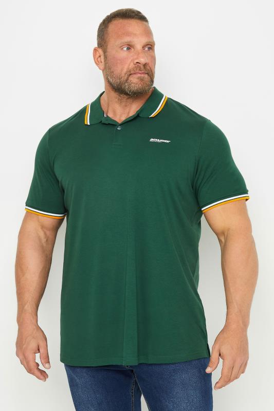 JACK & JONES Dark Green Logo Short Sleeve Polo Shirt | BadRhino 1