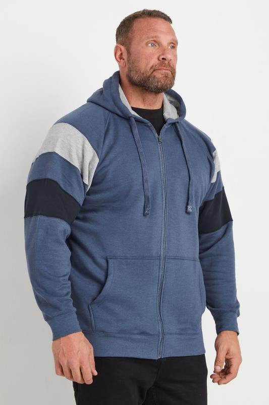 KAM Big & Tall Royal Blue Zip Through Cut & Sew Panel Hoodie | BadRhino 1