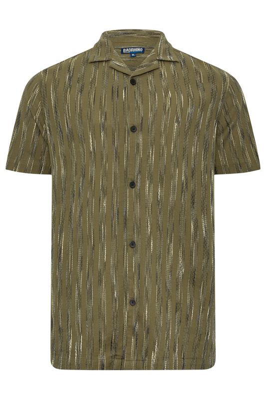 BadRhino Big & Tall Khaki Green Knitted Detail Revere Shirt | BadRhino 5