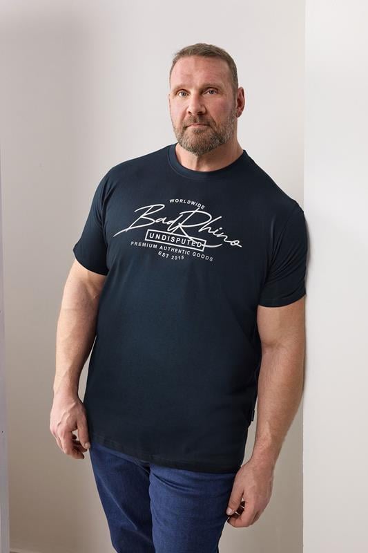 BadRhino Big & Tall Navy Blue Script Graphic Print T-Shirt | BadRhino 1