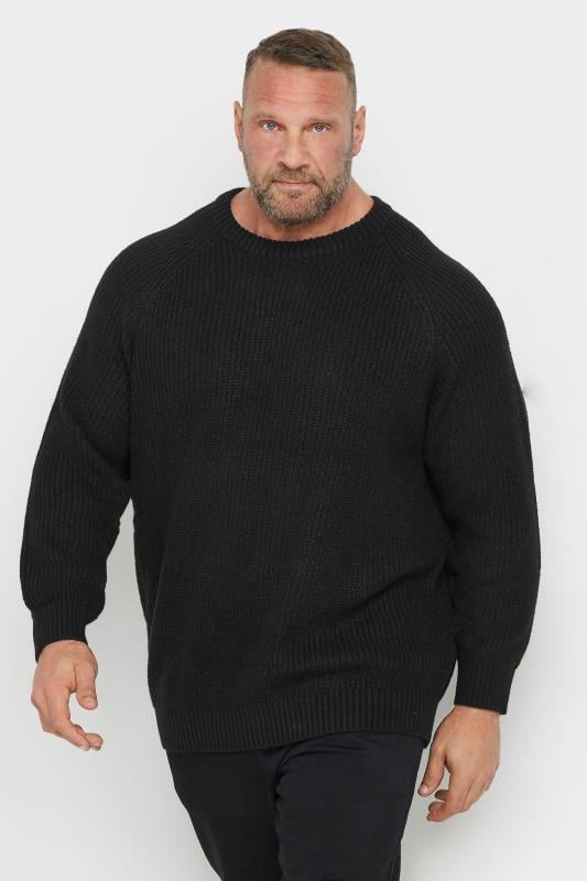 JACK & JONES Big & Tall Black Crew Neck Knit Jumper | BadRhino 1