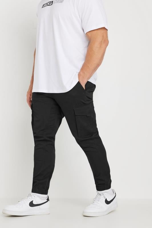 JACK & JONES Big & Tall Black 'Paul' Cargo Trousers | BadRhino 1