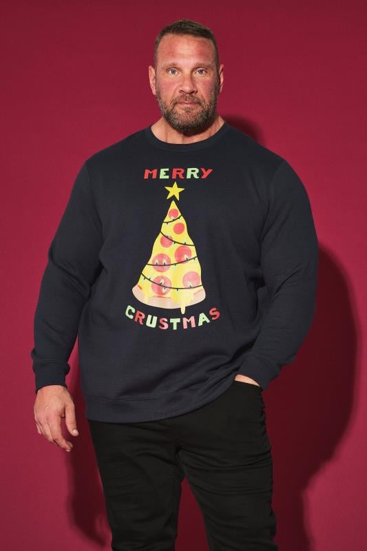 BadRhino Big & Tall Black 'Merry Crustmas' Printed Sweatshirt | BadRhino 1