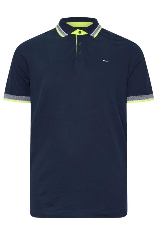 BadRhino Big & Tall Navy Blue Neon Tipped Polo Shirt | BadRhino 3