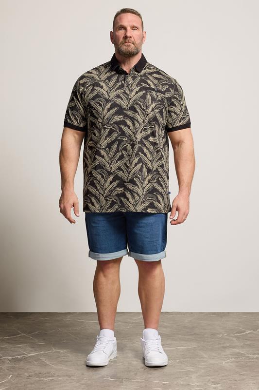 D555 Big & Tall Black Jacquard Print Polo Shirt | BadRhino 1