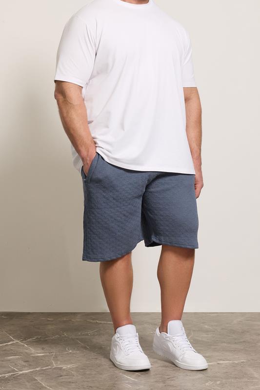  KAM Big & Tall Indigo Blue Jacquard Textured Shorts
