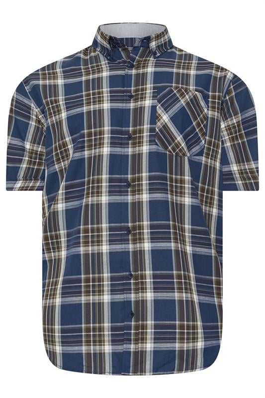 KAM Big & Tall Navy Blue Check Shirt | BadRhino 1