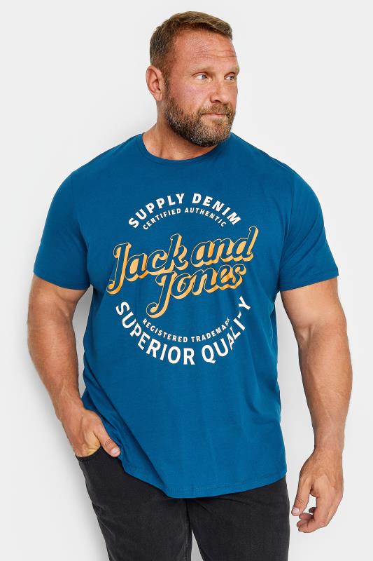 JACK & JONES Big & Tall Navy Blue Short Sleeve T-Shirt | BadRhino  1