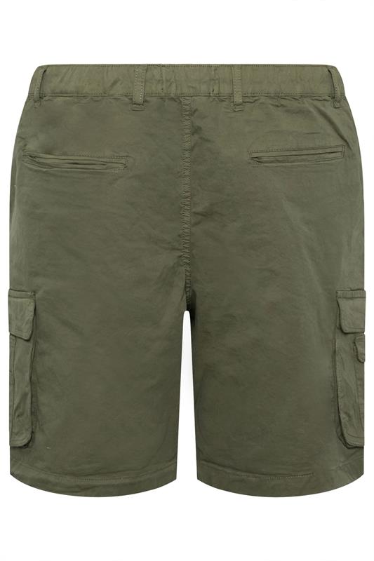 KAM Big & Tall Khaki Green Elastic Waist Cargo Shorts | BadRhino 4