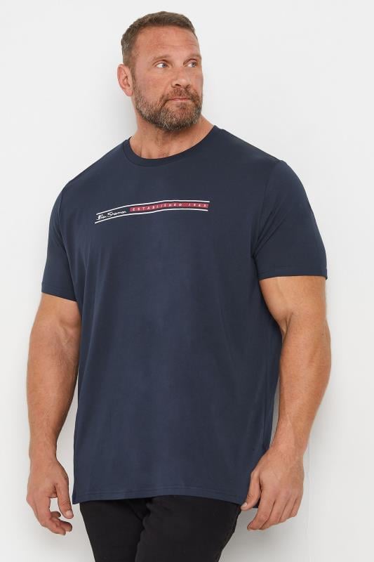 BEN SHERMAN Big & Tall Navy Core Stripe T-Shirt | BadRhino 1