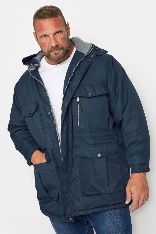 BadRhino Big & Tall Navy Blue Fleece Lined Hooded Coat | BadRhino 2
