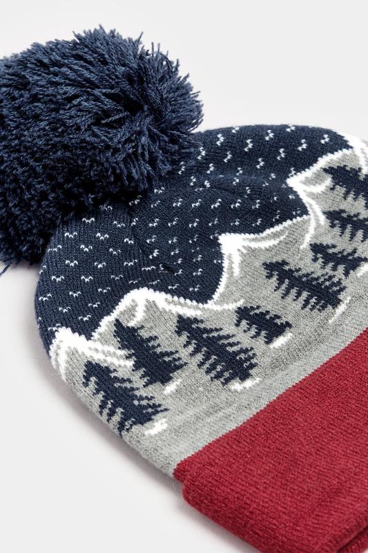 BadRhino Red & Navy Winter Trees Bobble Hat | BadRhino 3