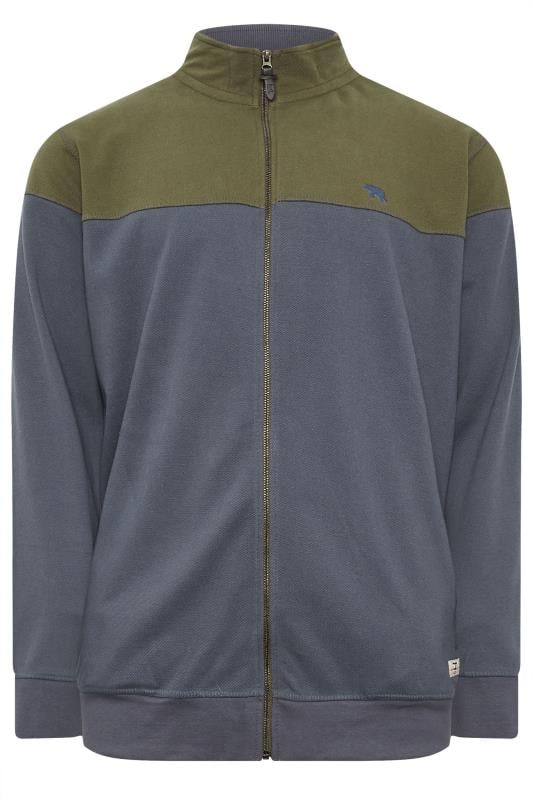 D555 Big & Tall Khaki & Grey Zip Through Embroidered Logo Fleece | BadRhino 3