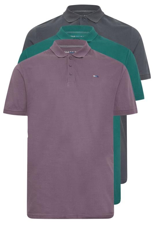 BadRhino Big & Tall 3 PACK Green & Plum Purple Extra Long Polo Shirts | BadRhino 3