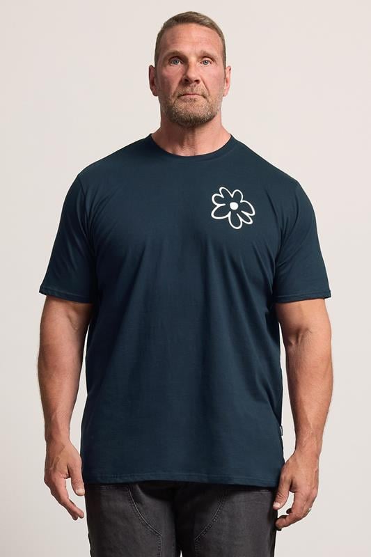  BadRhino Big & Tall Navy Blue Extra Long Flower Graphic T-Shirt