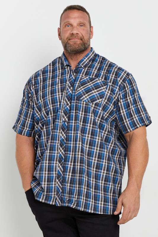 ESPIONAGE Big & Tall Navy Blue Check Print Shirt | BadRhino 1