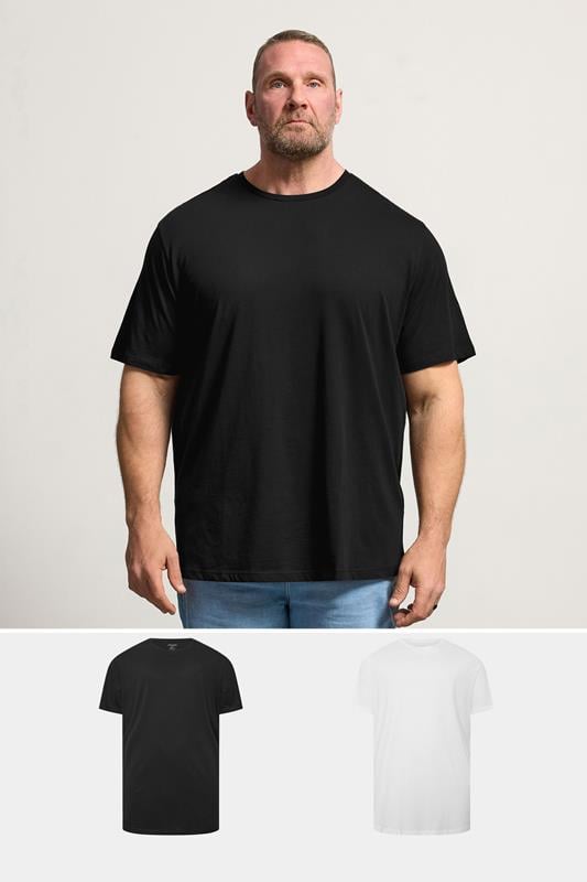 JACK & JONES Big & Tall 2 Pack White & Black Graphic T-Shirts | BadRhino 1
