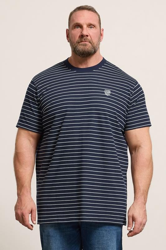  BadRhino Big & Tall Navy Blue Extra Long Stripe Pique T-Shirt