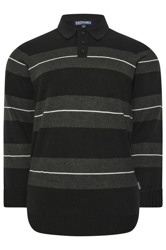 Men's  BadRhino Big & Tall Black Stripe Collared Knitted Jumper