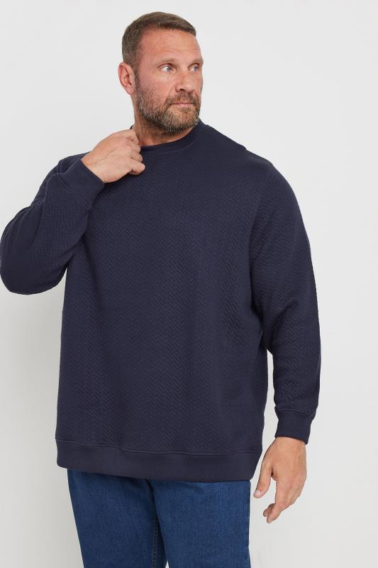 BadRhino Big & Tall Navy Blue Chevron Quilted Crew Neck Sweatshirt | BadRhino 2