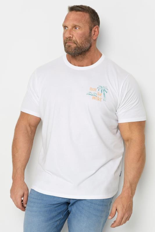 BadRhino Big & Tall White 'Ride The Wave' Embroidered T-Shirt | BadRhino 1