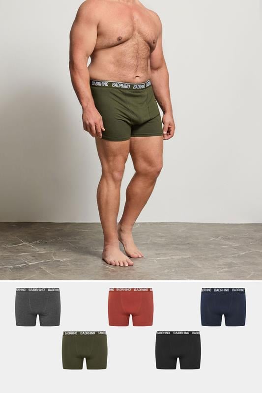 Men's  BadRhino 5 PACK Navy Blue/Grey/Green/Burnt Red/Black Boxers