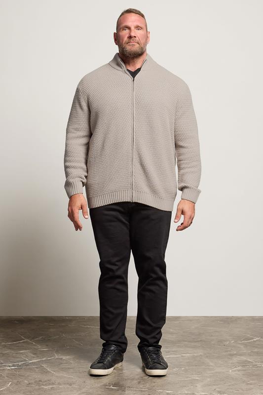 BadRhino Big & Tall Natural Brown Wool Zip Through Cardigan | BadRhino 2