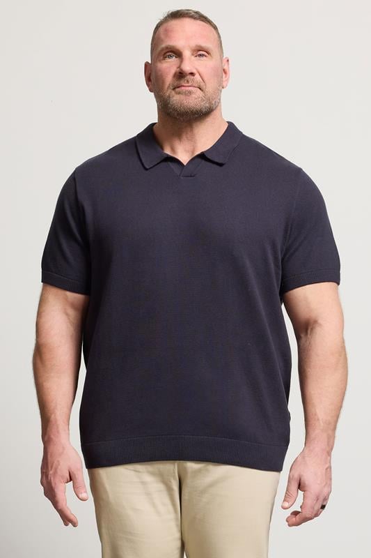  JACK & JONES Big & Tall Night Sky Blue Knitted Polo