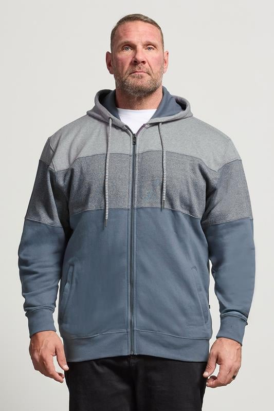 Men's  KAM Big & Tall Indigo Blue Marl Stripe Zip Through Hoodie