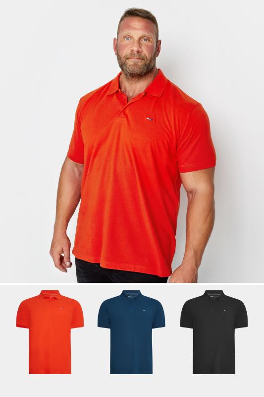 Men's  BadRhino Big & Tall Black/Sailor Blue/Fire Orange 3 Pack Polo Shirts