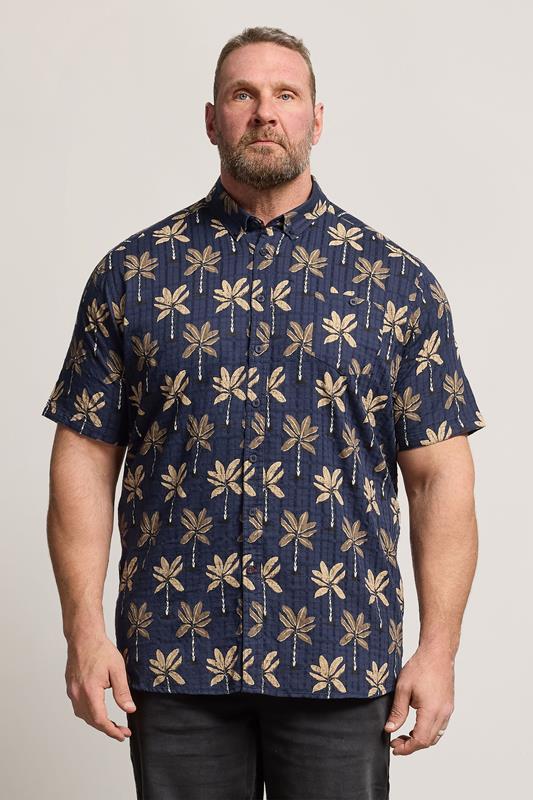 D555 Big & Tall Navy Blue Geometric Print Jacquard Shirt