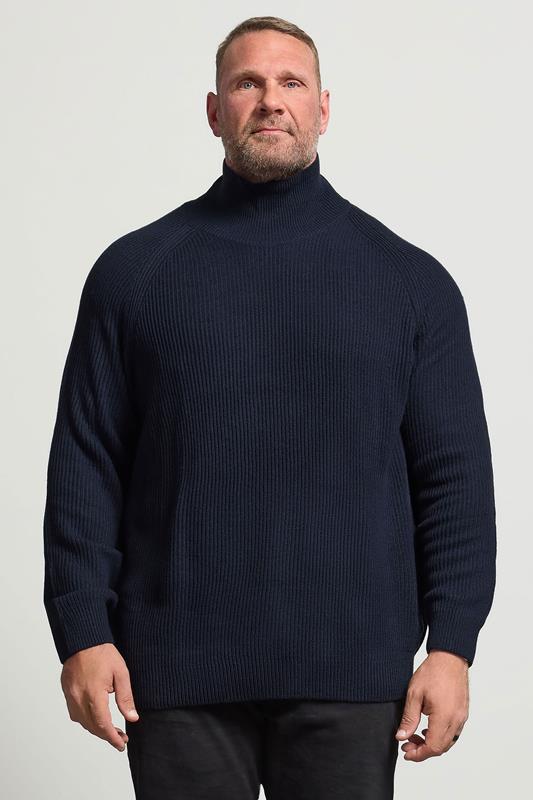 Men's  JACK & JONES Big & Tall Navy Blue Roll Neck Jumper