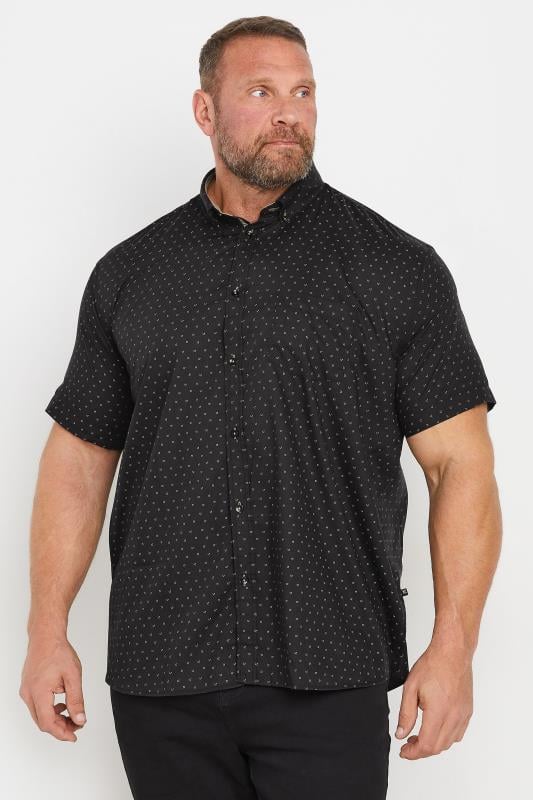 KAM Big & Tall Black & Gold Dobby Print Short Sleeve Shirt | BadRhino 1