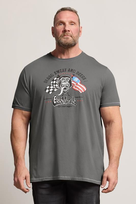  D555 Big & Tall Grey Gas Monkey Graphic Print T-Shirt