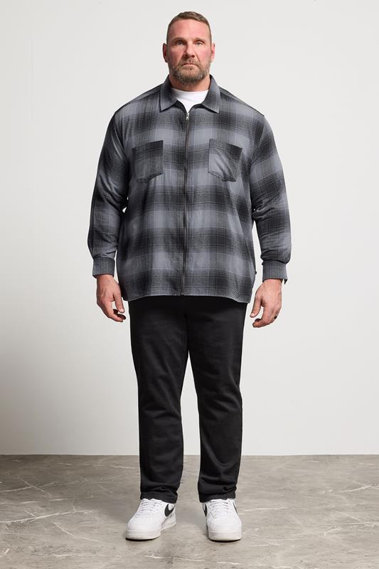 KAM Big & Tall Navy Blue Zip Through Quilted Check Overshirt | BadRhino 1