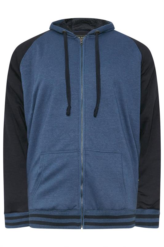 KAM Big & Tall Blue Sherpa Raglan Sleeve Zip Through Hoodie | BadRhino 3